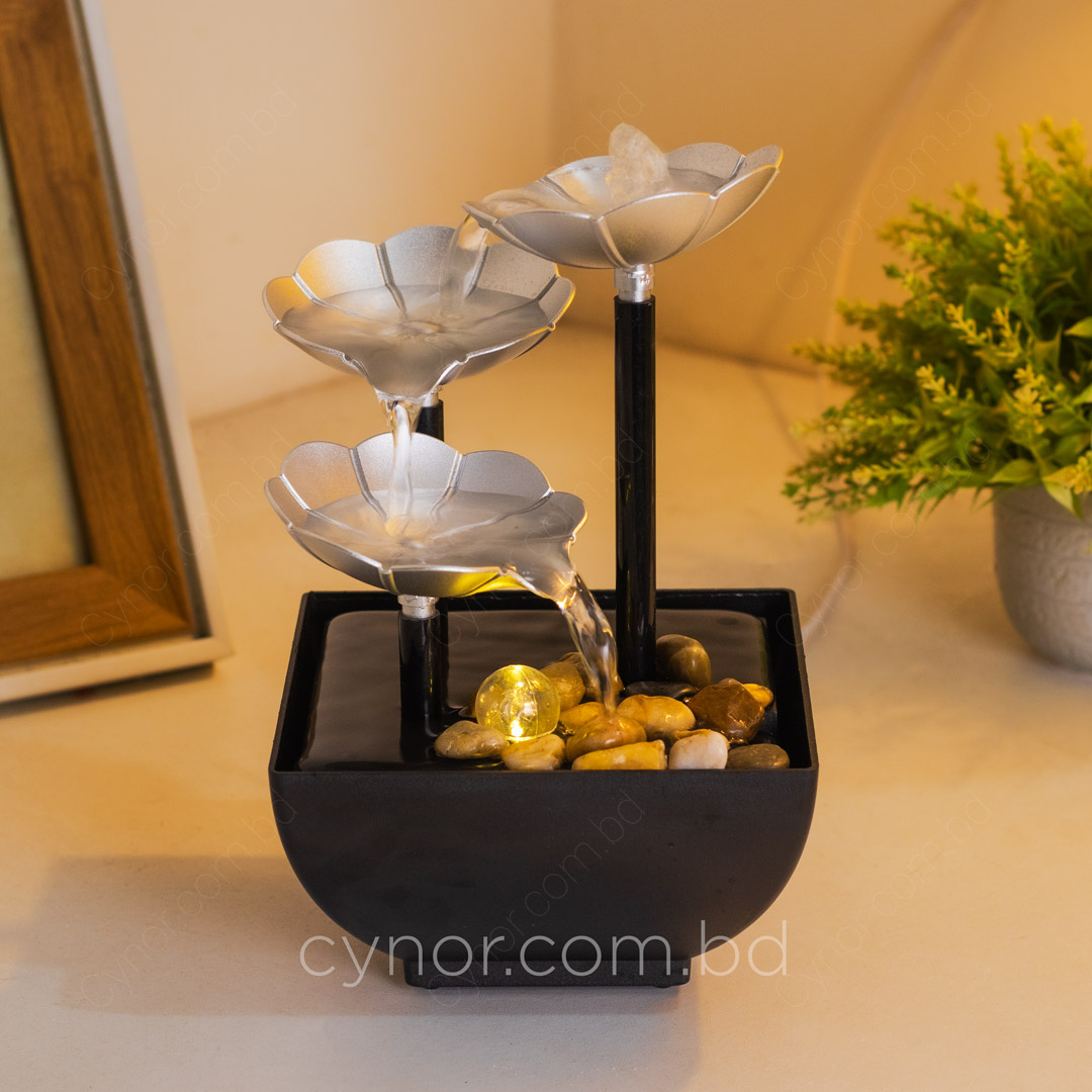 USB-Powered Small Size LED Waterfall Fountain Feng Shui Tabletop Decor with Decorative Stones