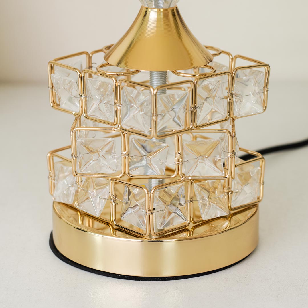 Golden Color Metal Body Table Lamp with Crystal Stone Design and Ornamental Pattern Texture Plastic Shade - Image 7