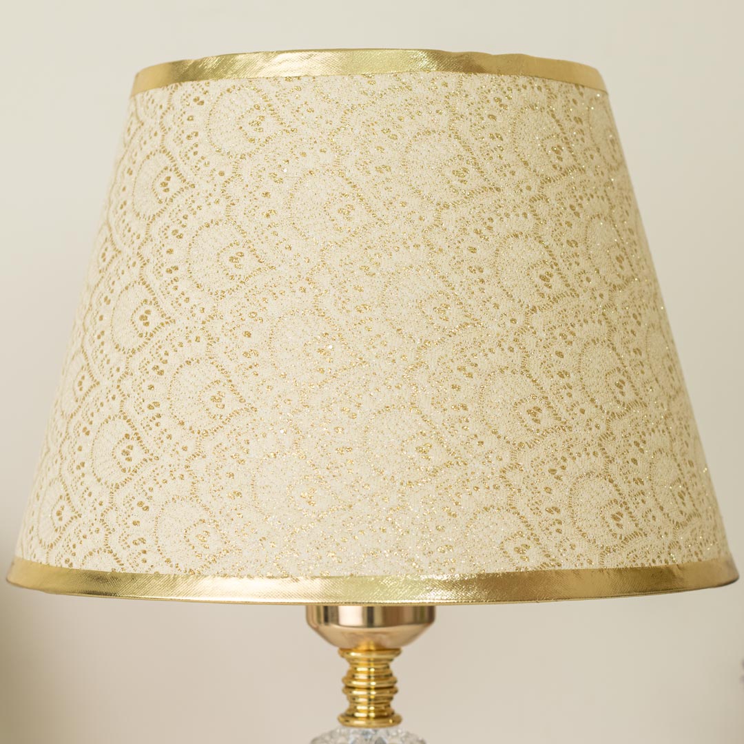 Golden Color Metal Body Table Lamp with Crystal Stone Design and Ornamental Pattern Texture Plastic Shade - Image 5