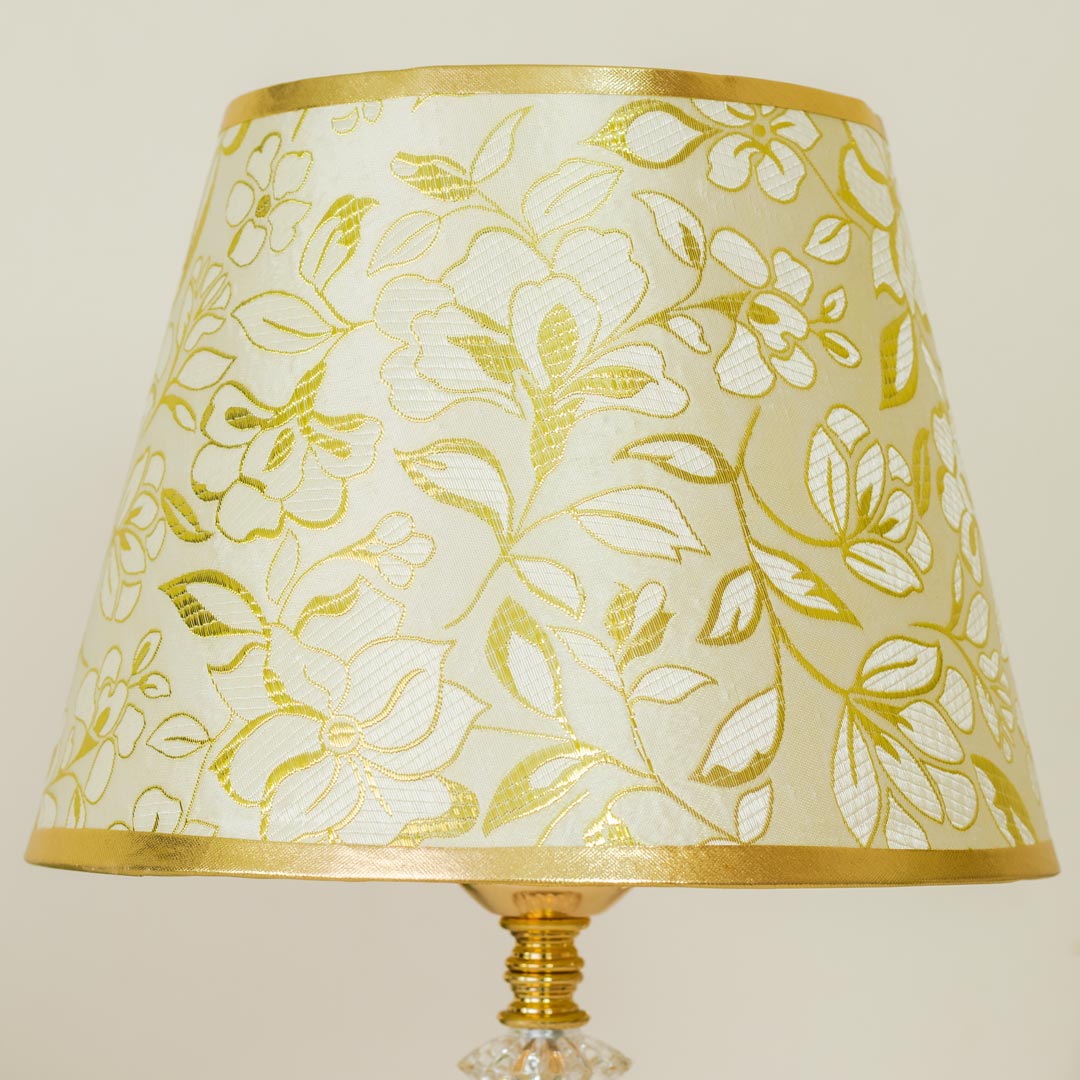 Golden Color Metal Body Table Lamp with Crystal Stone Design and Floral Pattern Texture Plastic Shade - Image 5