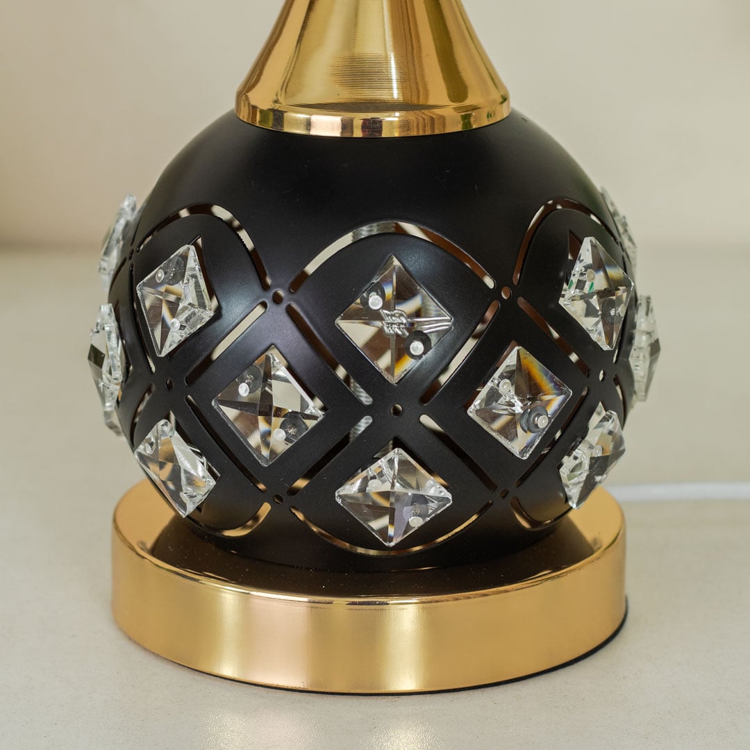 Black and Golden Color Metal Body Table Lamp with Crystal Stone Design and Wavy Pattern Texture Plastic Shade - Image 7