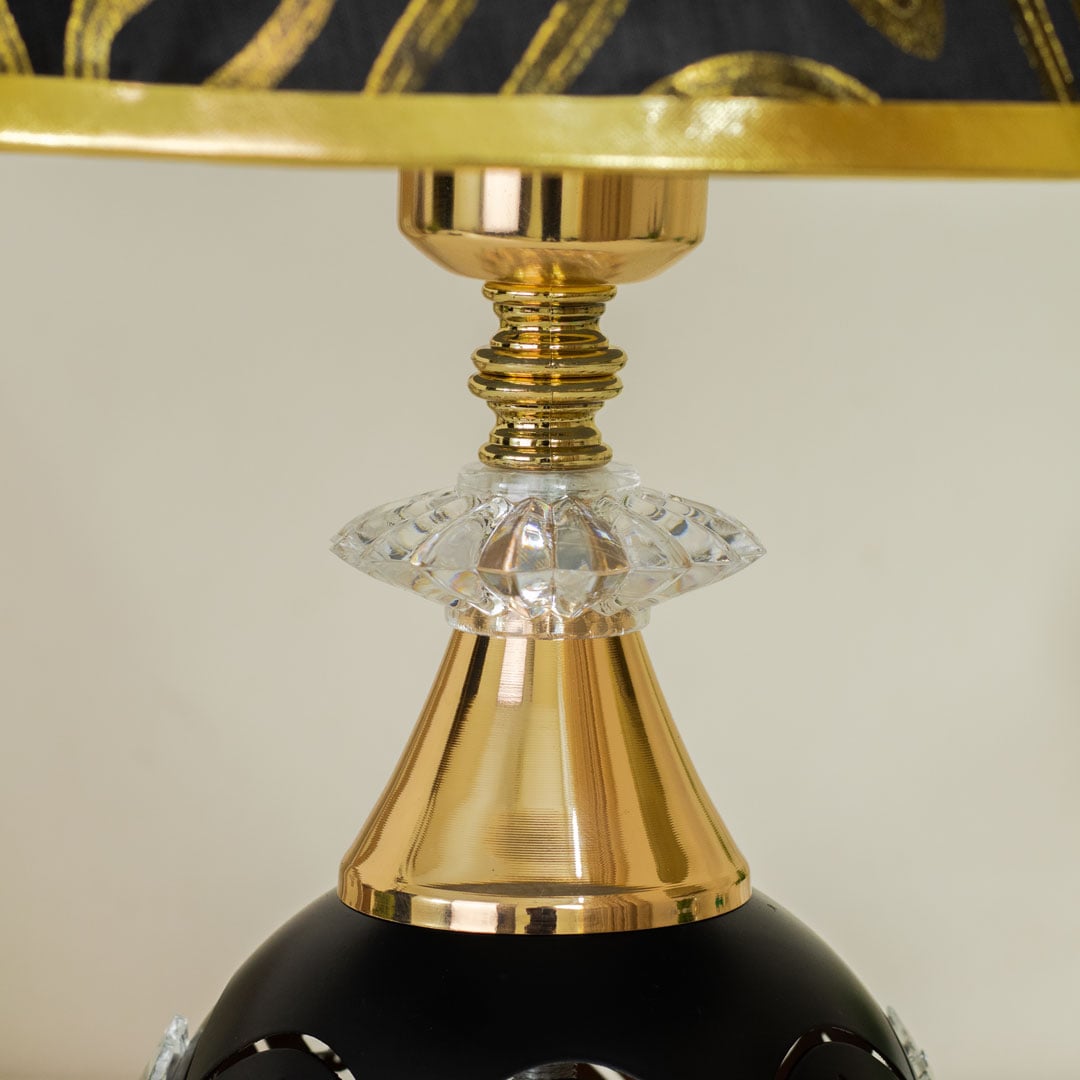 Black and Golden Color Metal Body Table Lamp with Crystal Stone Design and Wavy Pattern Texture Plastic Shade - Image 6
