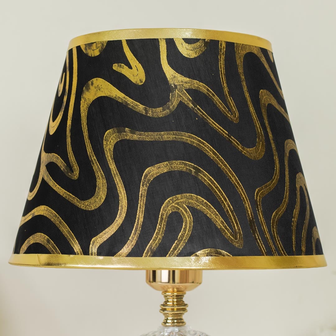 Black and Golden Color Metal Body Table Lamp with Crystal Stone Design and Wavy Pattern Texture Plastic Shade - Image 5