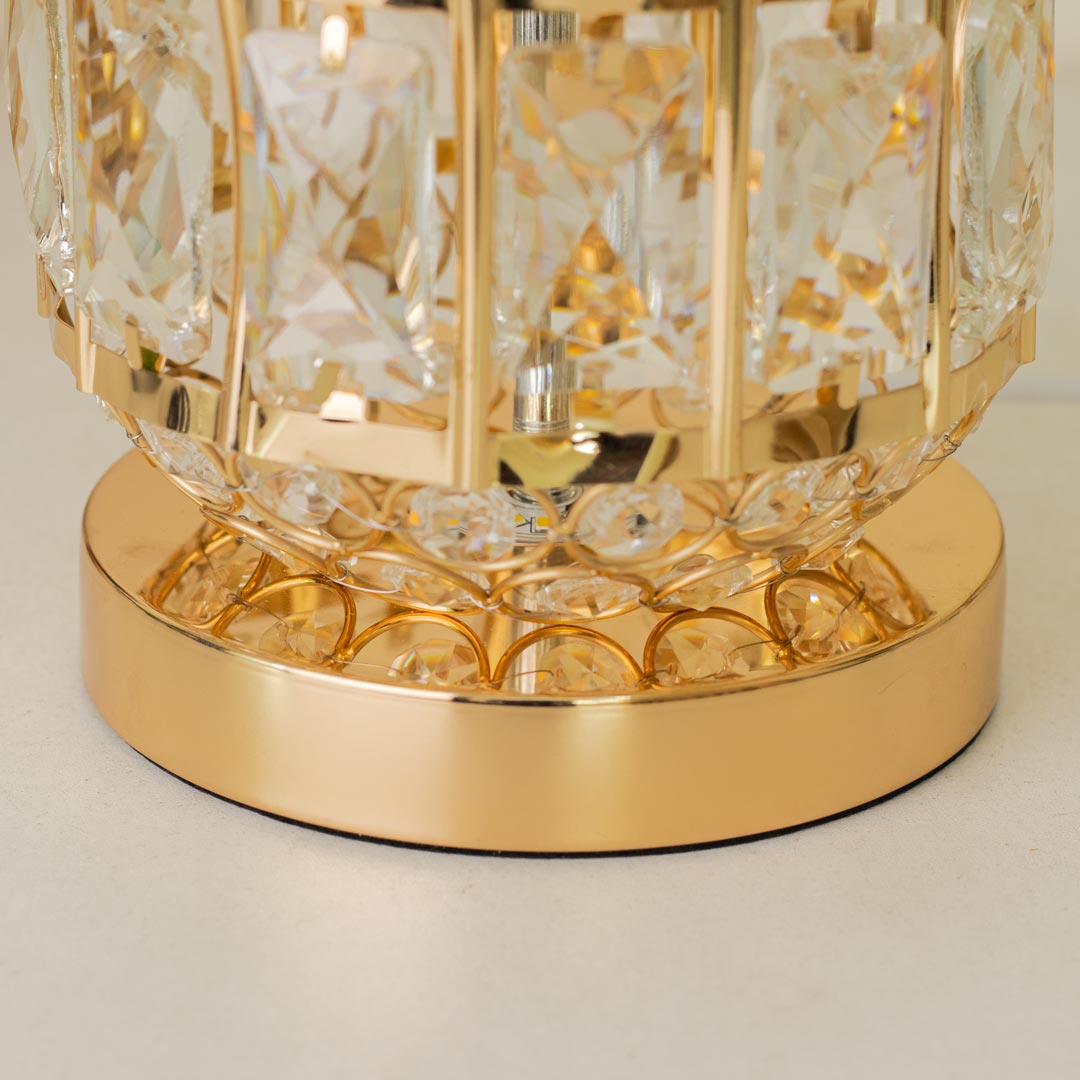 Golden Color Metal Body Table Lamp with Crystal Stone Design and Rose Pattern Texture Fabric Shade - Image 8