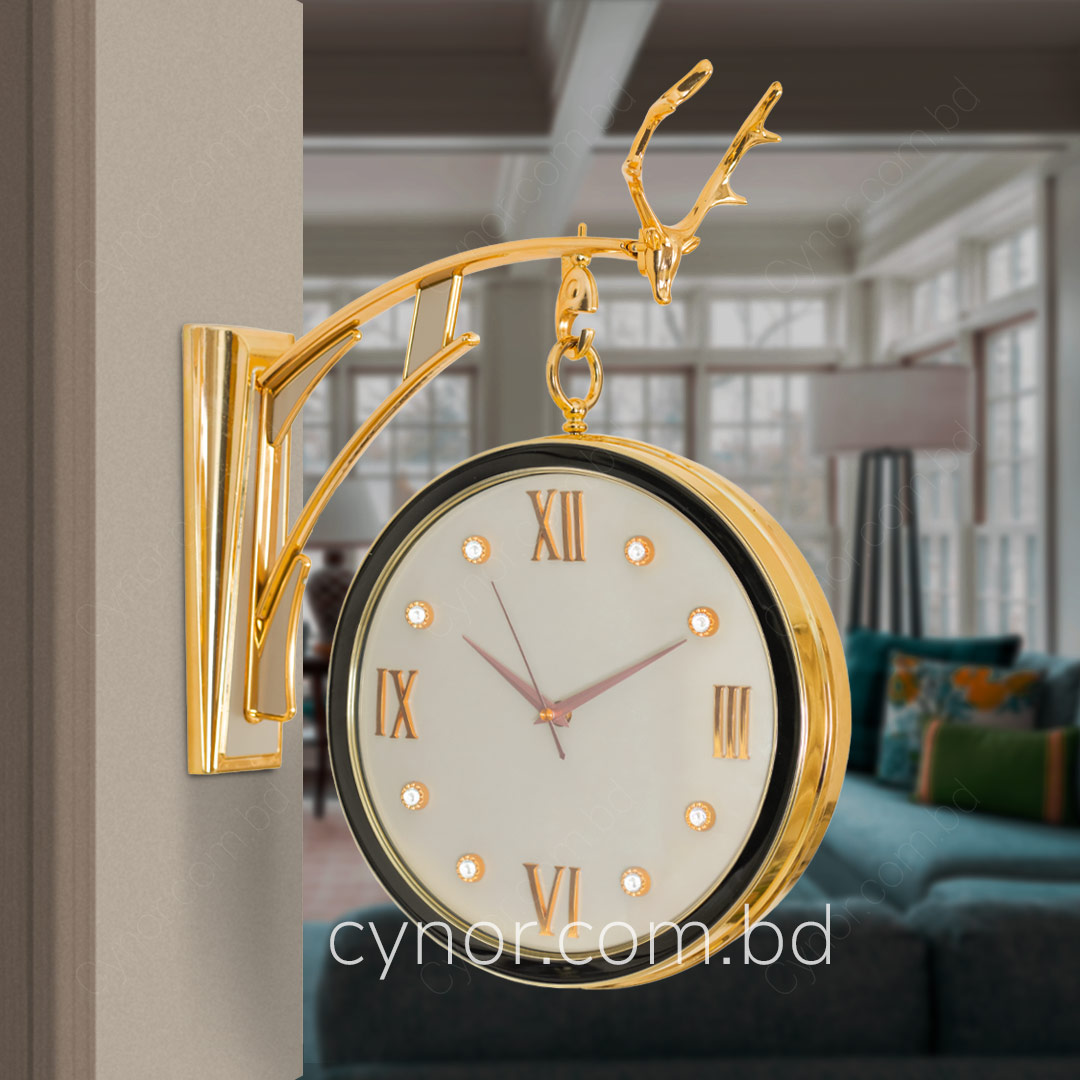 Golden Color Fiber Body Beige Color Dial Double Sided Station Wall Clock