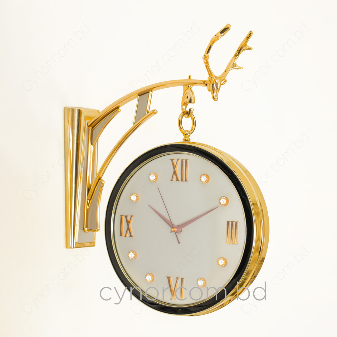 Golden Color Fiber Body Beige Color Dial Double Sided Station Wall Clock - Image 3