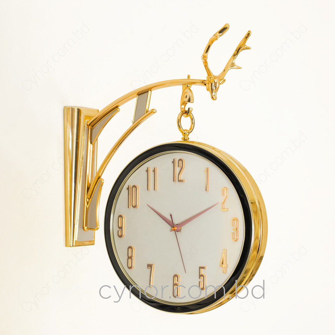 Golden Color Fiber Body Beige Color Dial Double Sided Station Wall Clock - Image 4
