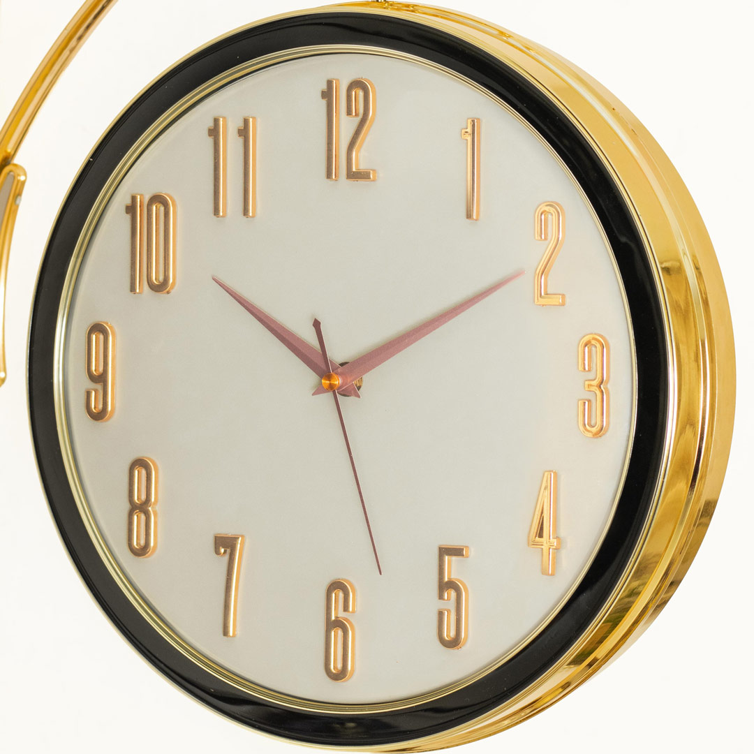 Golden Color Fiber Body Beige Color Dial Double Sided Station Wall Clock - Image 6
