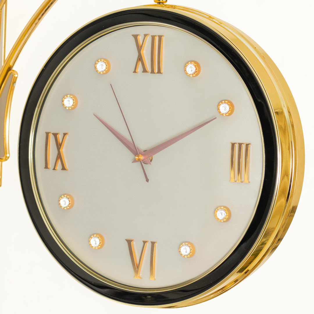 Golden Color Fiber Body Beige Color Dial Double Sided Station Wall Clock - Image 5