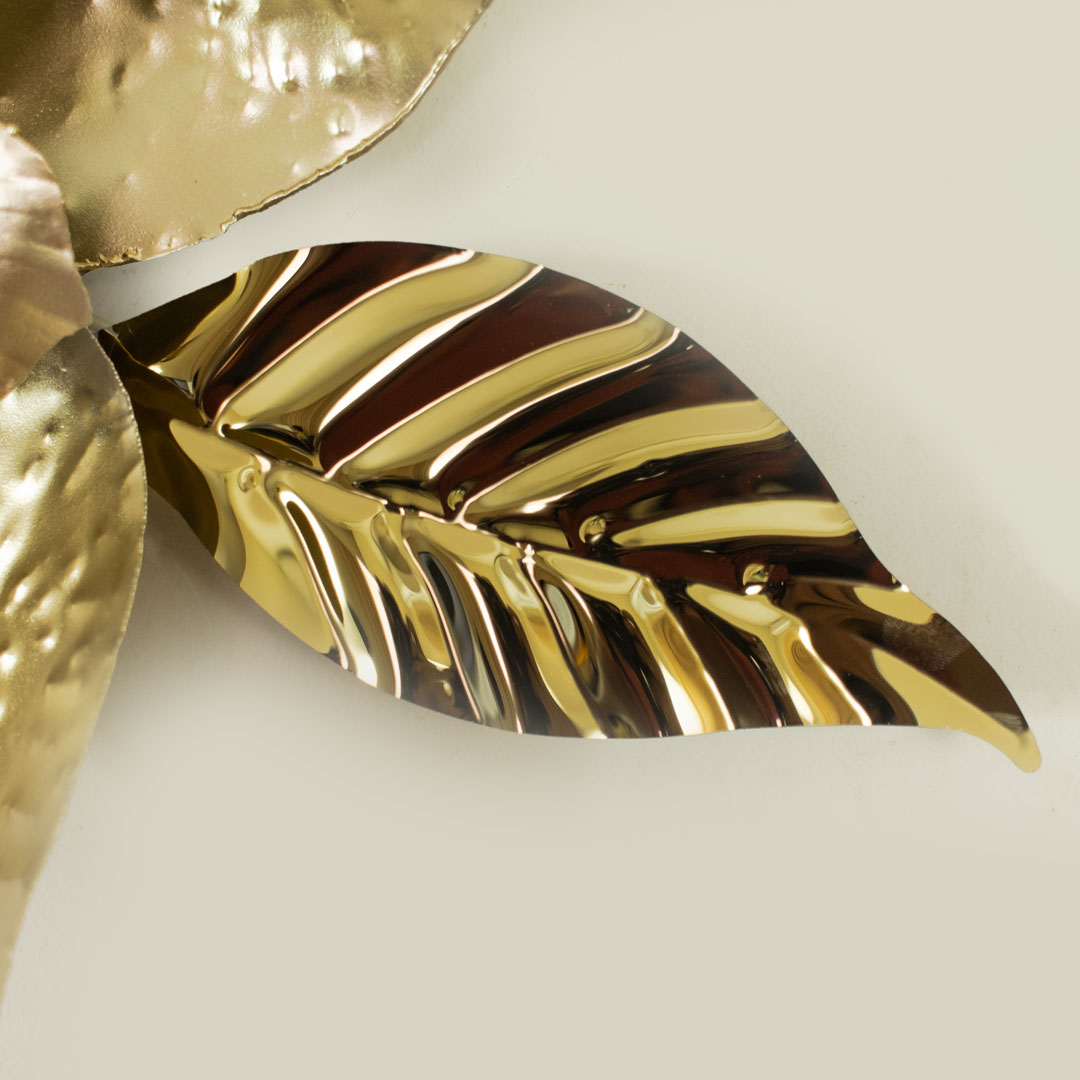 Metal Body Stainless Steel Design Golden and White Color Leaf and Flower Design Glass Dial Wall Clock - Image 10