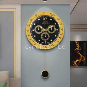 High Quality Stainless Steel Body with Chronograph Style Glass Dial Pendulum Wall Clock