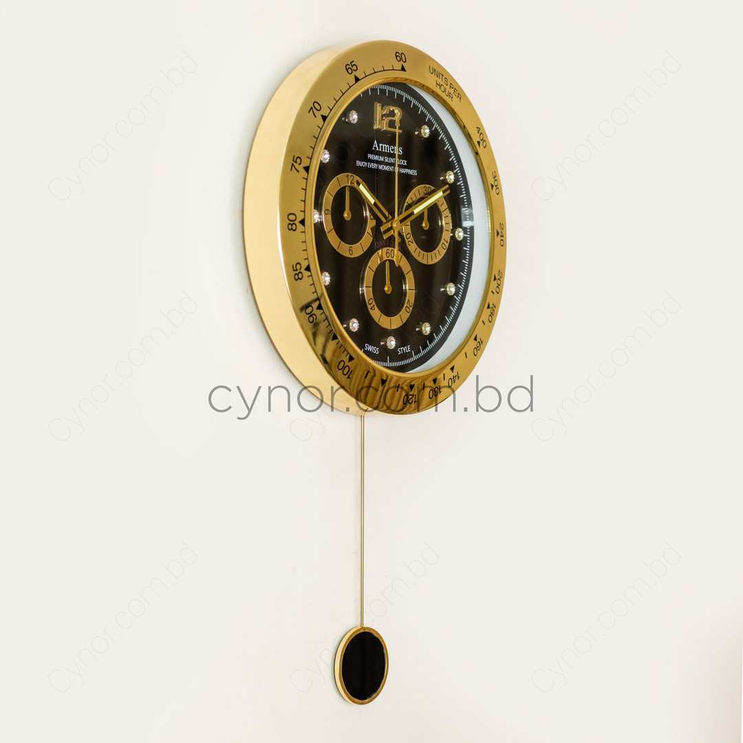High Quality Stainless Steel Body with Chronograph Style Glass Dial Pendulum Wall Clock - Image 5