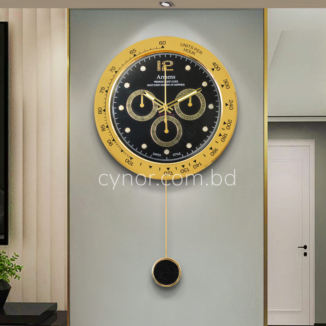 High Quality Stainless Steel Body with Chronograph Style Glass Dial Pendulum Wall Clock - Image 3