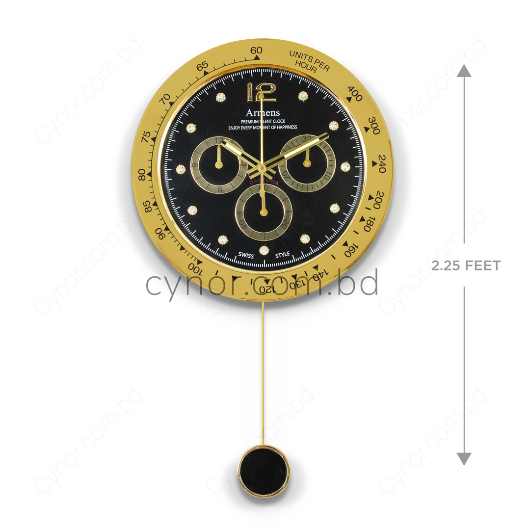 High Quality Stainless Steel Body with Chronograph Style Glass Dial Pendulum Wall Clock - Image 4