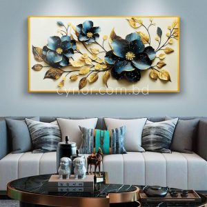 Abstract Floral Wall Art Frame with Resin Stone Design and Aluminium Frame