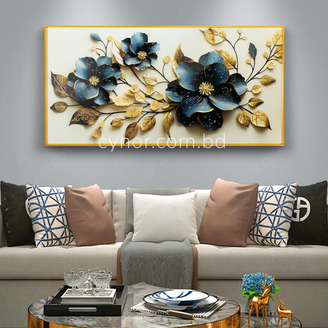 Abstract Floral Wall Art Frame with Resin Stone Design and Aluminium Frame - Image 3