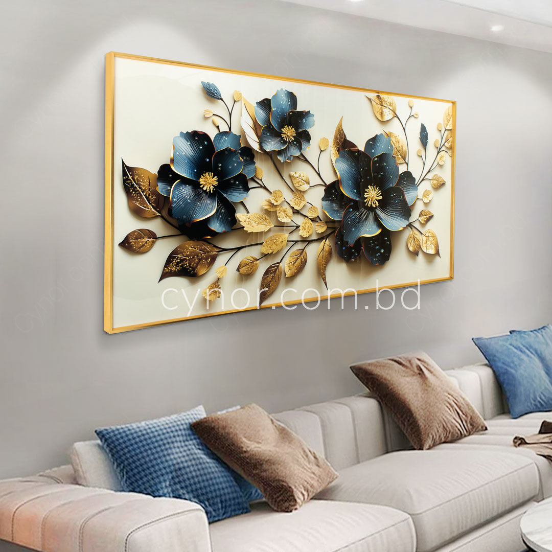 Abstract Floral Wall Art Frame with Resin Stone Design and Aluminium Frame - Image 2