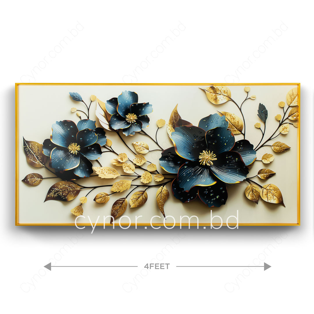 Abstract Floral Wall Art Frame with Resin Stone Design and Aluminium Frame - Image 4