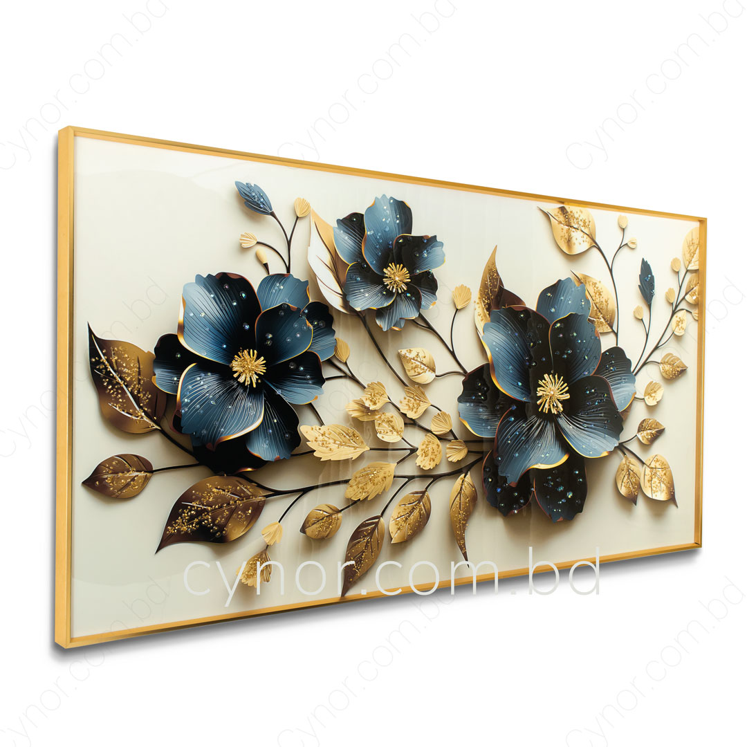 Abstract Floral Wall Art Frame with Resin Stone Design and Aluminium Frame - Image 5