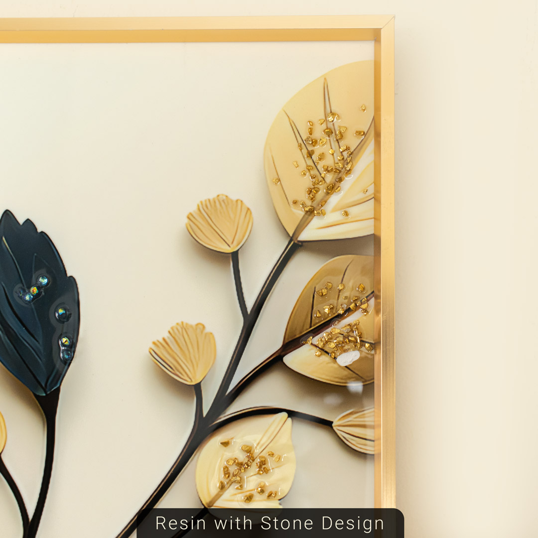 Abstract Floral Wall Art Frame with Resin Stone Design and Aluminium Frame - Image 6