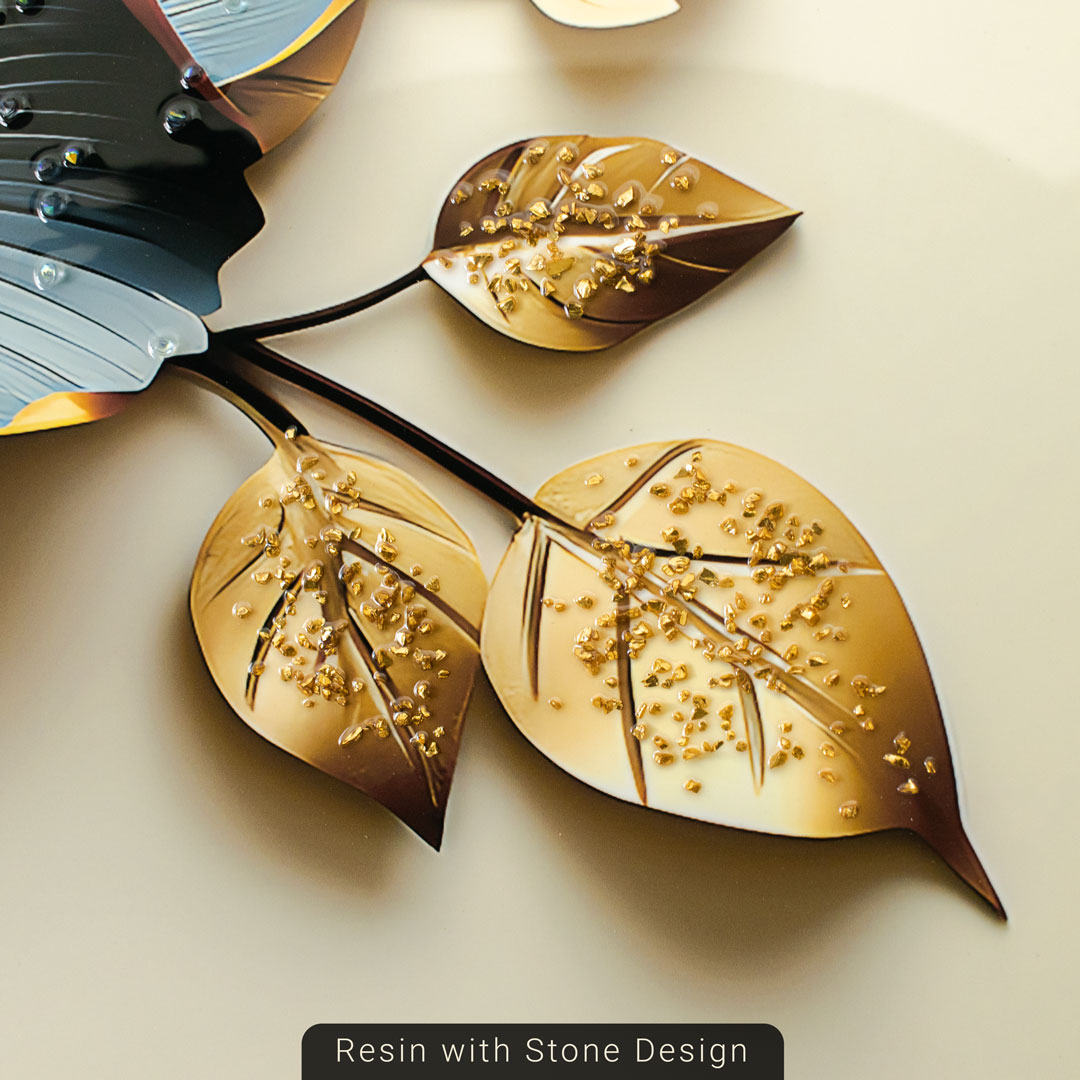 Abstract Floral Wall Art Frame with Resin Stone Design and Aluminium Frame - Image 7