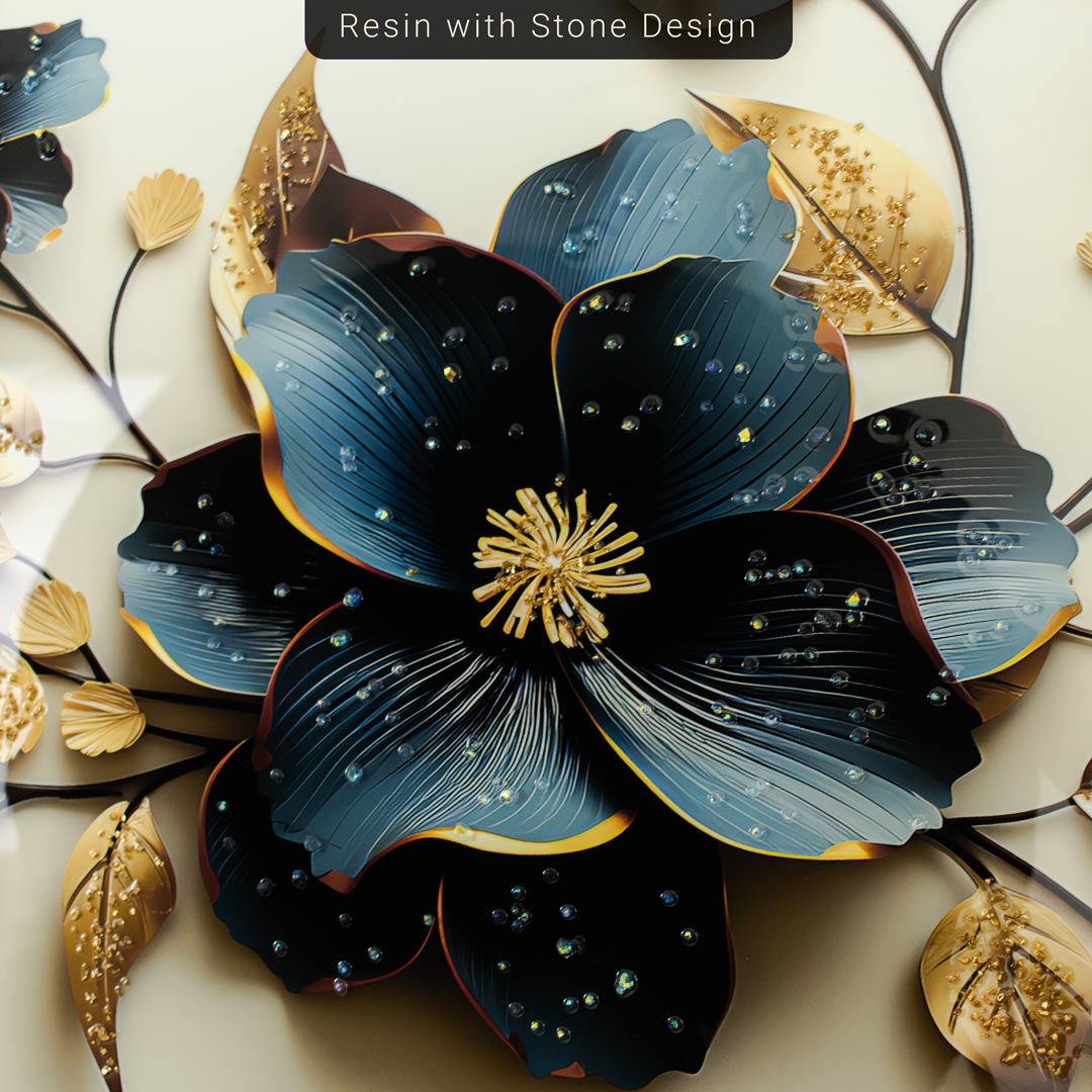 Abstract Floral Wall Art Frame with Resin Stone Design and Aluminium Frame - Image 8