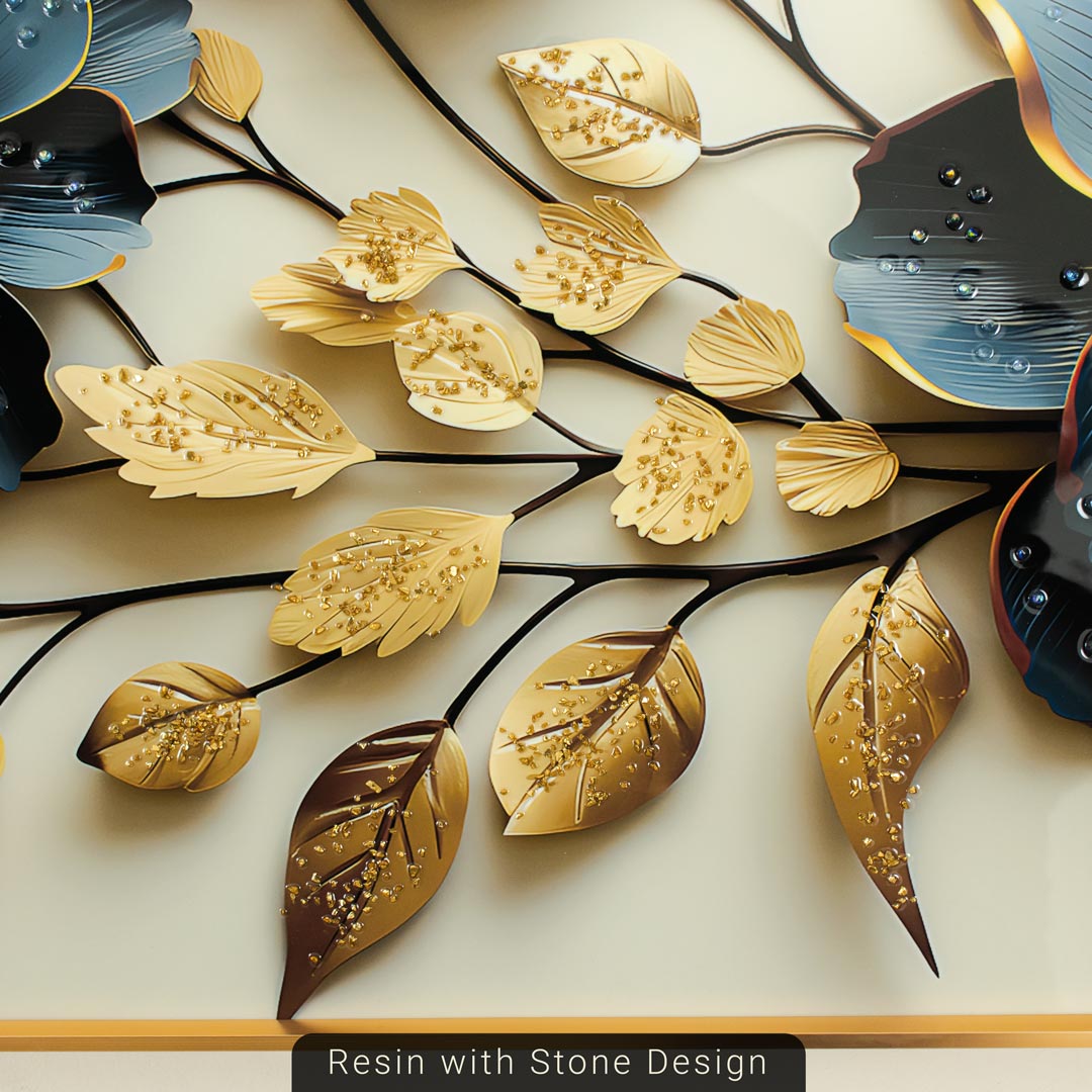 Abstract Floral Wall Art Frame with Resin Stone Design and Aluminium Frame - Image 9