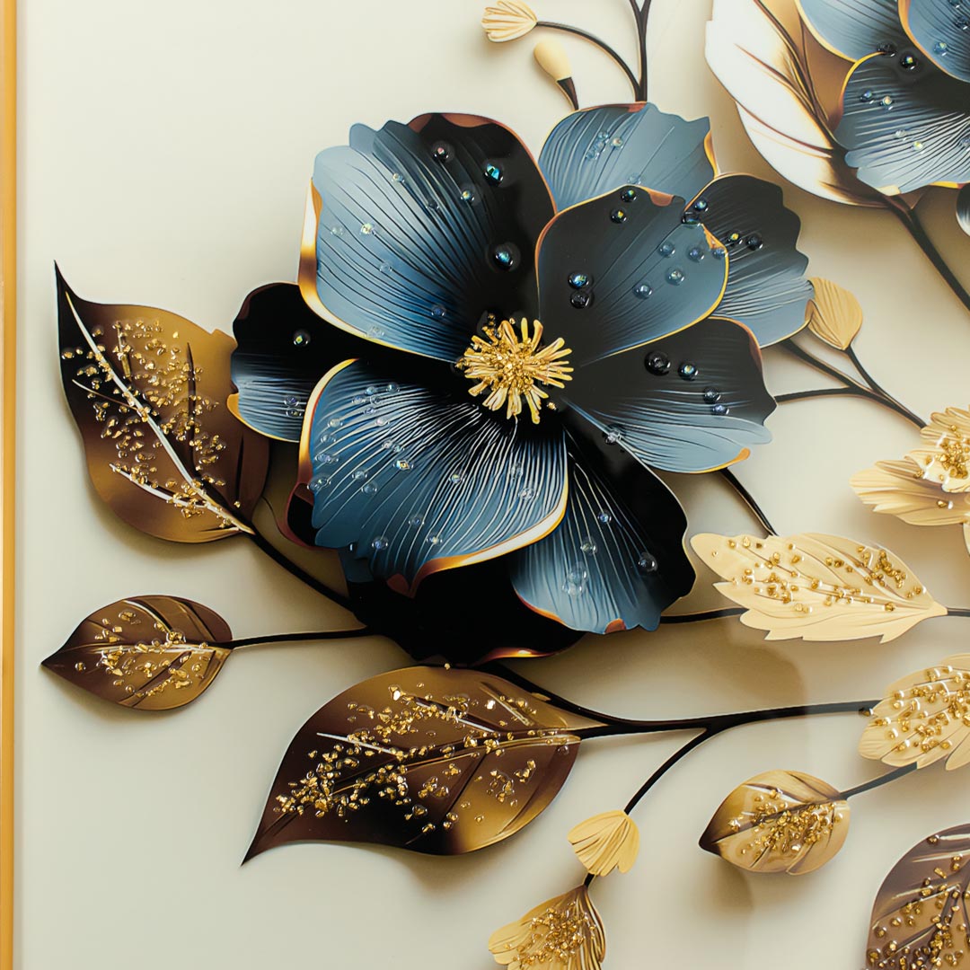 Abstract Floral Wall Art Frame with Resin Stone Design and Aluminium Frame - Image 10