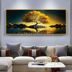 Golden Tree of Life Fantasy Wall Art Frame with Resin Stone Design and Aluminium Frame