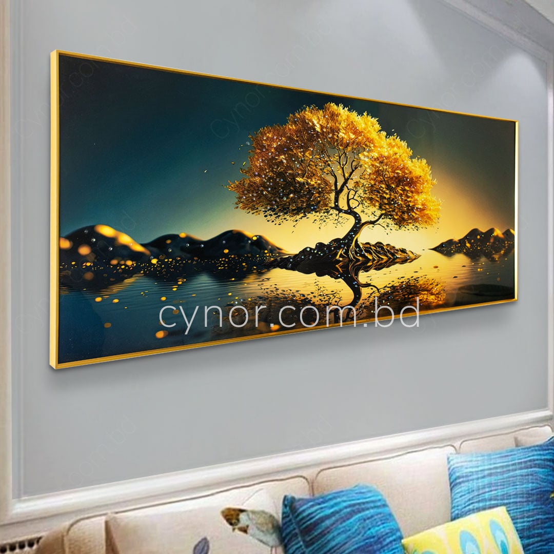 Golden Tree of Life Fantasy Wall Art Frame with Resin Stone Design and Aluminium Frame - Image 2