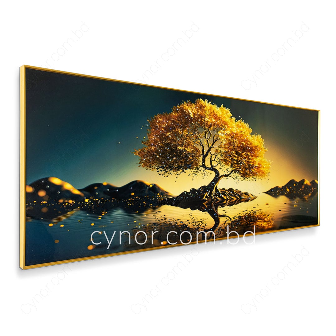 Golden Tree of Life Fantasy Wall Art Frame with Resin Stone Design and Aluminium Frame - Image 5