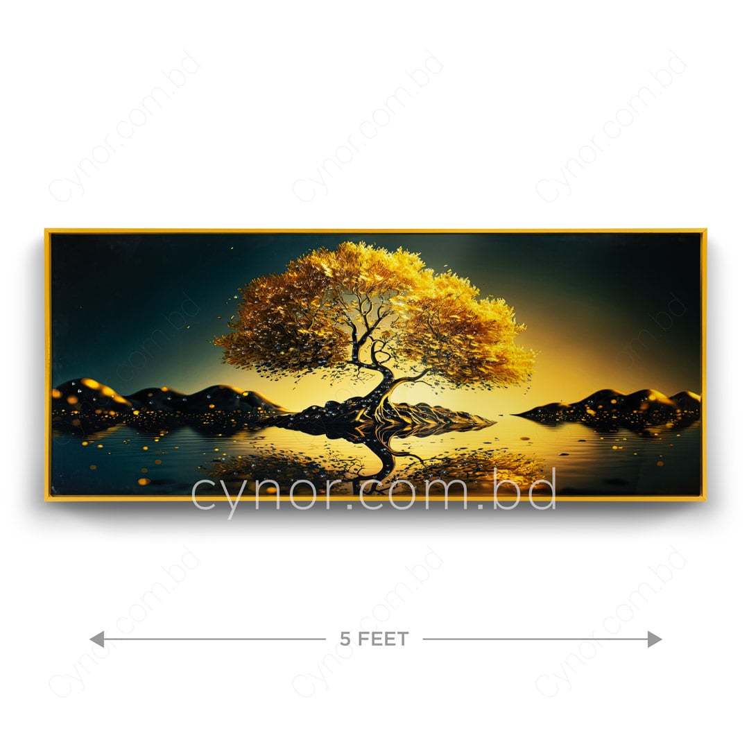 Golden Tree of Life Fantasy Wall Art Frame with Resin Stone Design and Aluminium Frame - Image 4