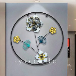 Metal Body Black, White, Golden, Blue Color Aquatic Leaf and Flower Design Wall Decor