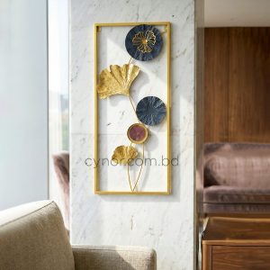 Metal Body Black, Golden Color Aquatic Leaf and Mirror Design Wall Decor