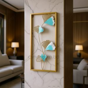 Metal Body Golden, Green Color Aquatic Leaf Design Wall Decor