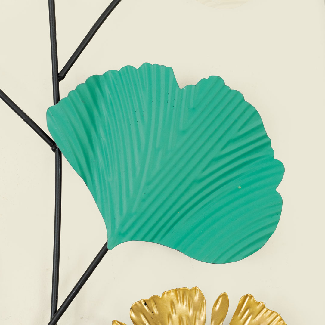Metal Wall Decor with Golden and Green Color Aquatic Leaf Design - Image 5