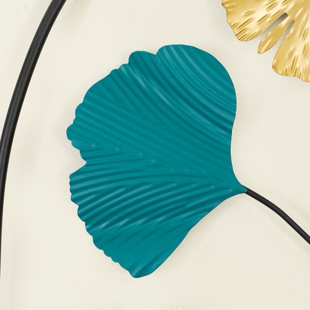 Metal Wall Decor with Golden and Green Color Aquatic Leaf Design - Image 6