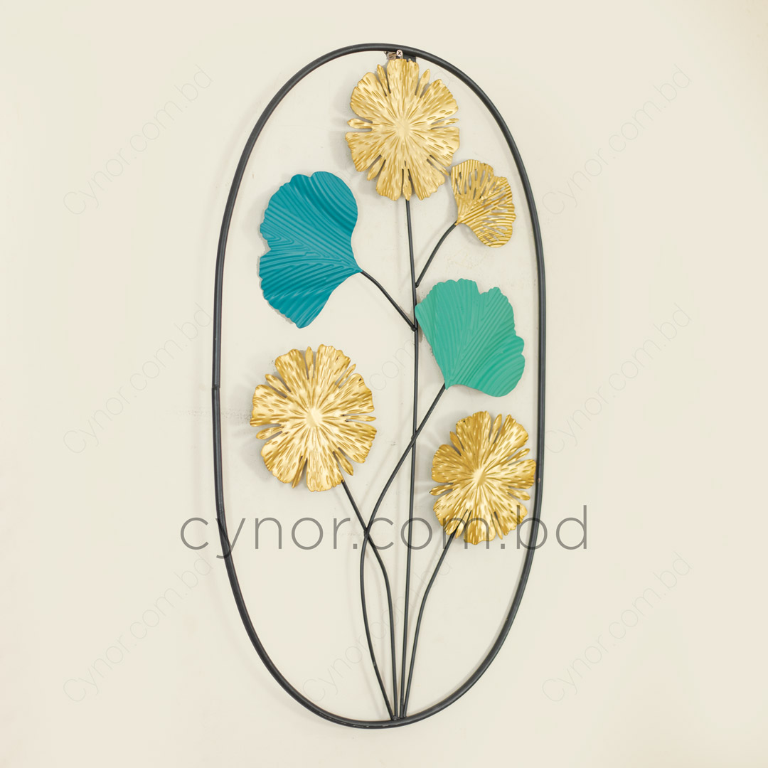 Metal Wall Decor with Golden and Green Color Aquatic Leaf Design - Image 3
